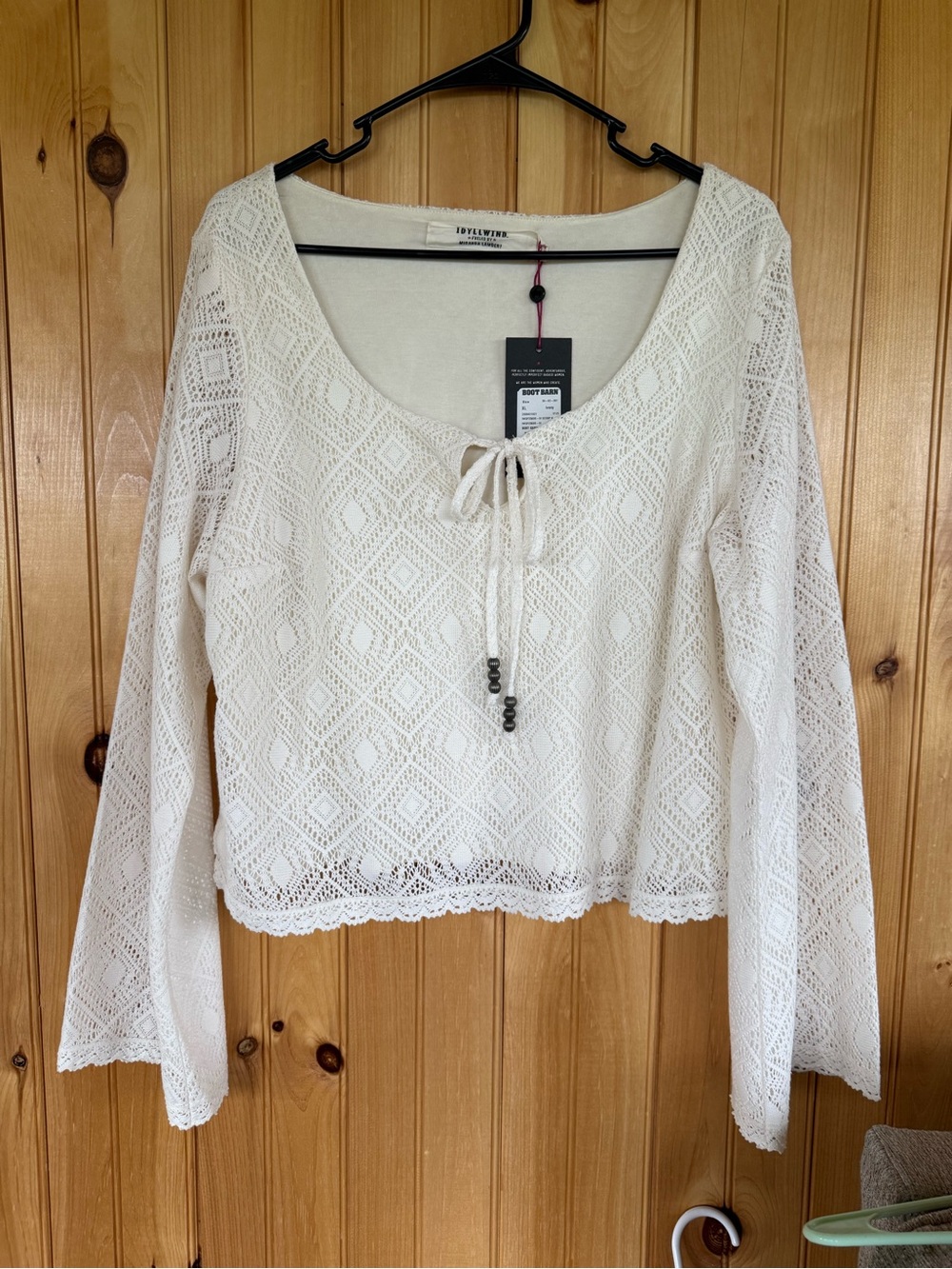 Idyllwind Cream Crochet Tie-Front Women's Blouse